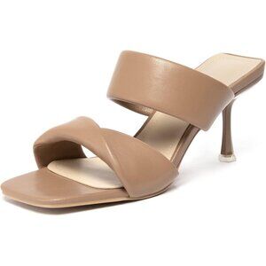 Zelaprox Women's Brown Faux Leather Two Straps Square Open Toe Kitten Heel Shoes